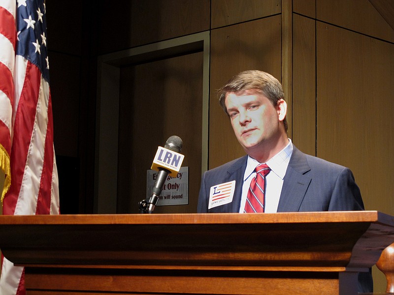 FILE - In this July 22, 2020 file photo, Luke Letlow, R-Start, chief of staff to exiting U.S. Rep. Ralph Abraham, speaks after signing up to run for Louisiana's 5th Congressional District in Baton Rouge, La. Letlow, who was elected to Congress in a December runoff, died Tuesday, Dec. 29, 2020, of complications from COVID-19. (AP Photo/Melinda Deslatte, File)