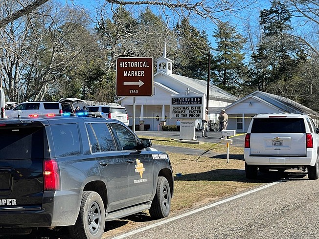 The Smith County Sheriff's Office investigates a fatal shooting Sunday morning at the Starville Methodist Church near Winona, Texas. A suspect who fled has been arrested, according to the sheriff's office. 