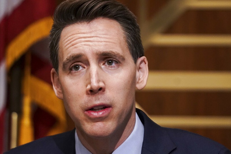 Sen. Josh Hawley, R-Mo., asks questions during a Senate hearing on Wednesday, Dec. 16, 2020, on Capitol Hill in Washington. (Greg Nash/Pool via AP)