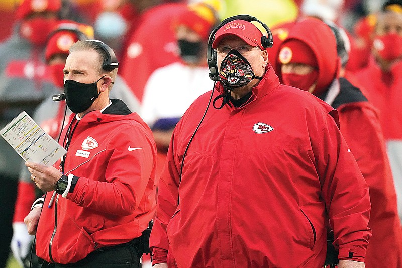 Chiefs head coach Andy Reid watches from the sideline during the first half of Sunday's game against the Chargers at Arrowhead Stadium in Kansas City.