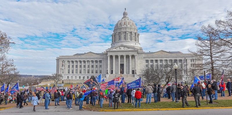 A large crowd gathered Wednesday, Jan. 6, 2021, on the south side of the Missouri State Capitol in Jefferson City to support President Donald Trump.