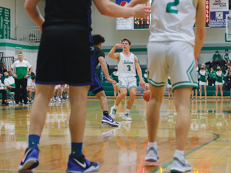 Jake Closser of Blair Oaks motions for a teammate to move during Friday night's game against Boonville in Wardsville.