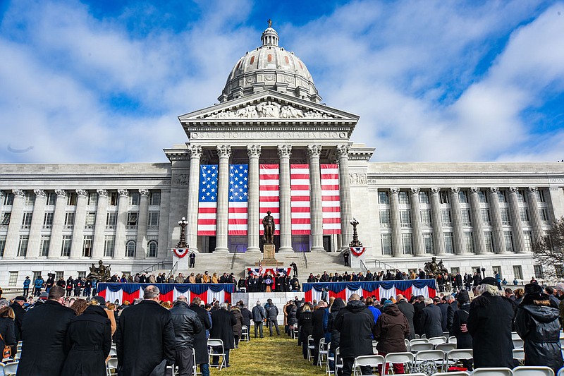 Bishop Shawn McKnight delivers the benediction during Inauguration ceremonies at Missouri's Capitol Monday, Jan. 11, 2021.