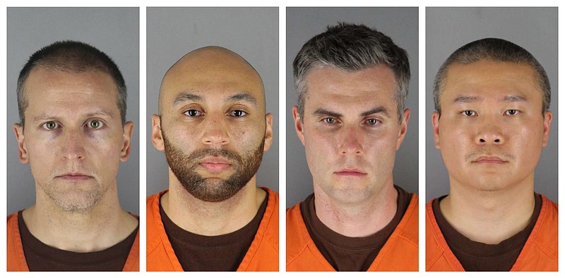 FILE - This combination of photos provided by the Hennepin County Sheriff's Office in Minnesota on June 3, 2020, shows from left, former Minneapolis police officers Derek Chauvin, J. Alexander Kueng, Thomas Lane and Tou Thao.  Chauvin, who held his knee to the neck of George Floyd for several minutes, will be tried separately from three other former officers accused in his death, according to scheduling orders filed Tuesday, Jan. 12, 2021.  (Hennepin County Sheriff's Office via AP, File)