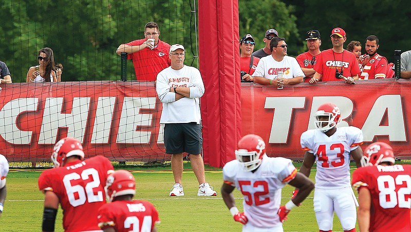In this Aug. 2, 2016, file photo, then Chiefs general manager John Dorsey watches a practice during training camp in St. Joseph.