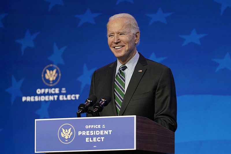 President-elect Joe Biden speaks during an event at The Queen theater, Saturday, Jan. 16, 2021, in Wilmington, Del. (AP Photo/Matt Slocum)