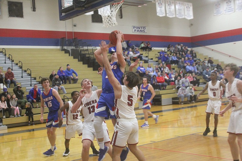 <p>Democrat photo/Kevin Labotka</p><p>The Californa Pintos boys basketball team took a seventh-place finish Jan. 16 at the California boys basketball tournament after beating Warrensburg’s junior varsity team 56-40.</p>