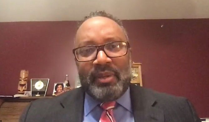 Acting as master of ceremonies for the Jan. 18, 2021 event, Missouri NAACP President Nimrod Chapel Jr. speaks during the virtual NAACP Prayer Breakfast in honor of Martin Luther King Jr.