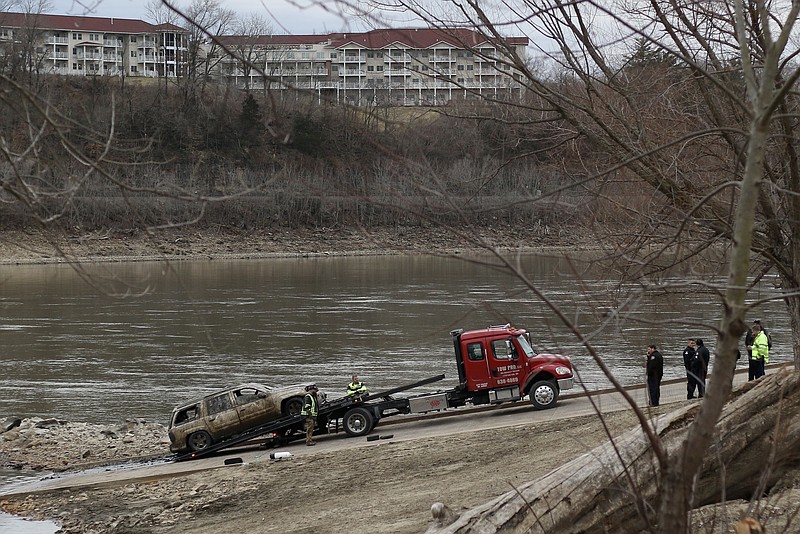 Authorities recovered a vehicle from the Missouri River near the Noren Access in Jefferson City on Wednesday, Jan. 20, 2021.