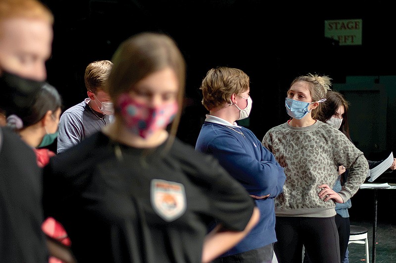 Texas High School students rehearse for their production of the musical "Bright Star." Student performers are using masks on stage to stay safe during the COVID-19 pandemic. (Photo courtesy of Lisa Newton)