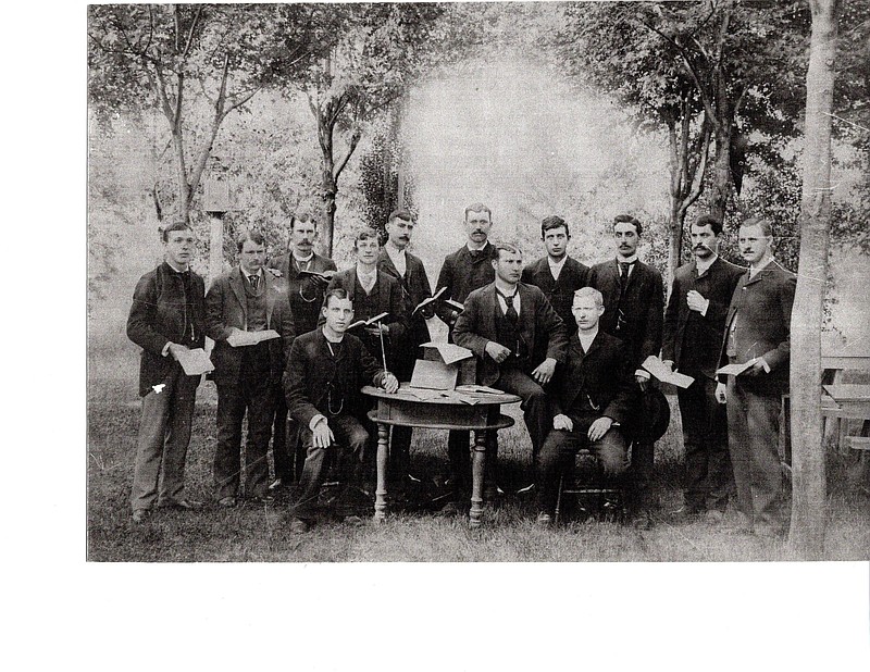 <p>Photo from the Central United Church of Christ Archives</p><p>The Sängerbund (Singing Society) entertained weekly in Friemel’s Garden with German folk songs. Carl Brill is the director with the baton. The photo was taken in 1895 by Carl Deeg, whose father, Adam, is in the photograph.</p>