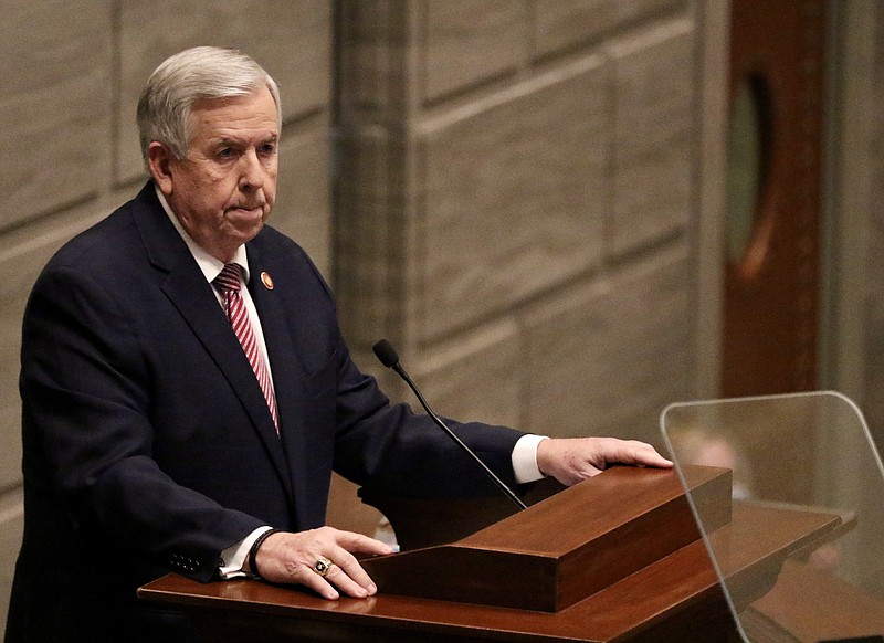 Missouri Gov. Mike Parson delivers his 2021 State of the State address Wednesday, Jan. 27, 2021, at the Missouri State Capitol.