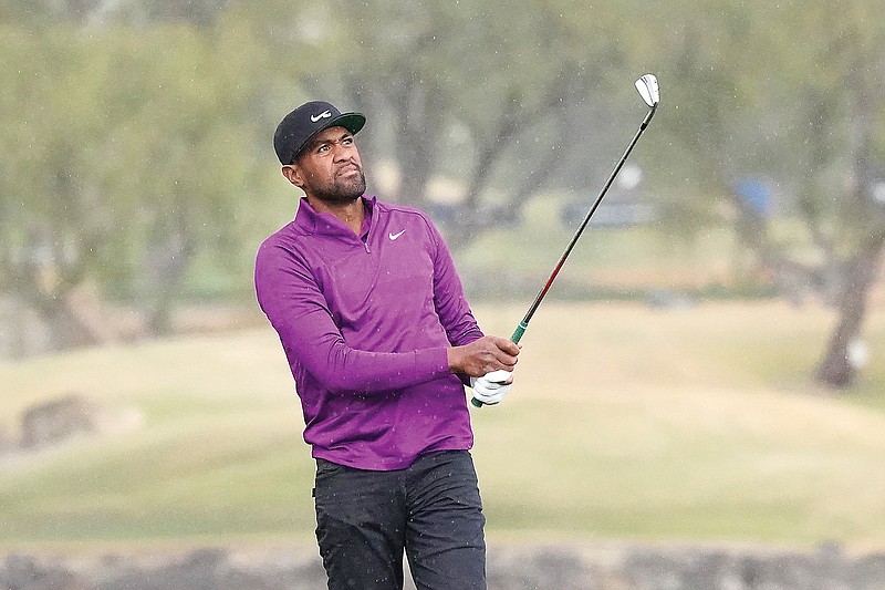 Tony Finau watches his approach shot from the 18th fairway during the third round of last week's tournament in La Quinta, Calif.