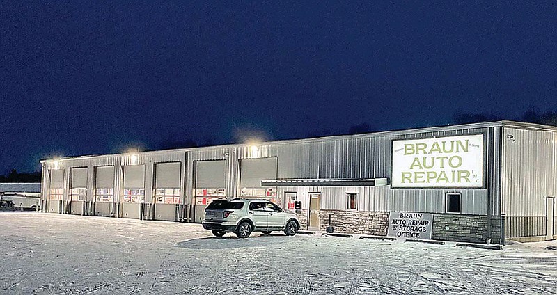 Donnie Braun and Sons Automotive is open in its new shop at its old location. A new metal building with a large lighted sign now greets customers.