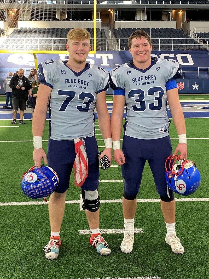 <p>Submitted</p><p>Garrett Burger, left, and Bryant Davis participated Jan. 25 at the Blue-Grey All-American Bowl at the Dallas Cowboys’ AT&T Stadium.</p>