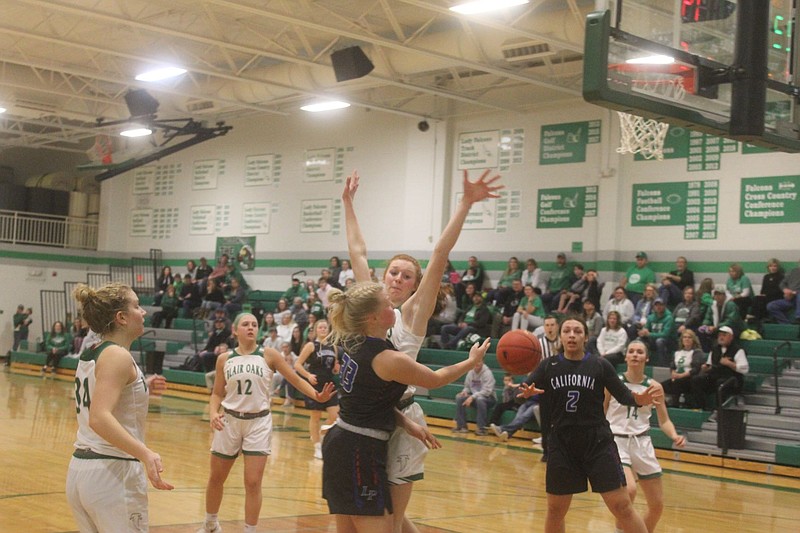 <p>Democrat photo/Kevin Labotka</p><p>The California Pintos girls basketball team lost a tough matchup Feb. 19 to Blair Oaks, by a score of 44-38.</p>