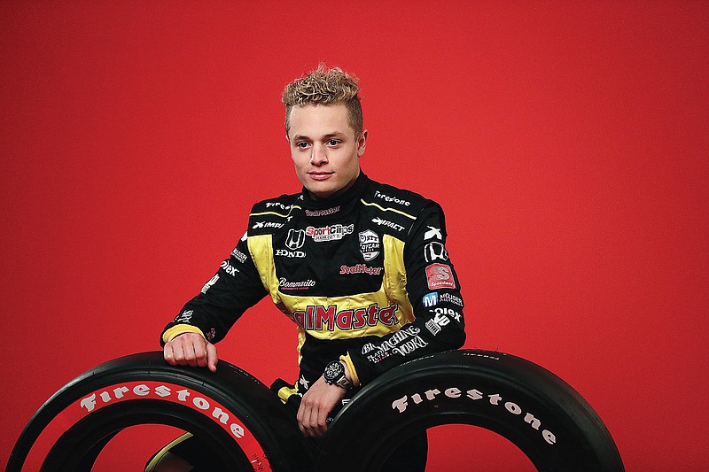 In this Feb. 10, 2020, file photo, Santino Ferrucci poses for photos during IndyCar media day in Austin, Texas.