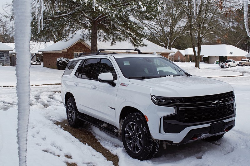 A 2021 Chevrolet Tahoe Z71 rests after an afternoon spent playing in the snow in Texarkana.
