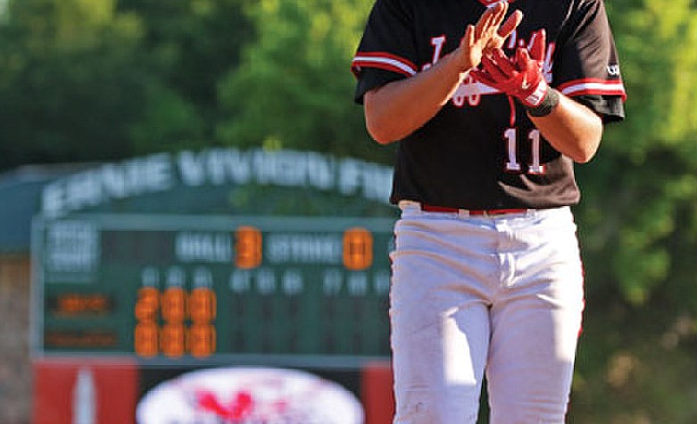 A Jefferson City Jays baseball player claps June 3, 2020, during a game at Vivion Field. (News Tribune file photo)