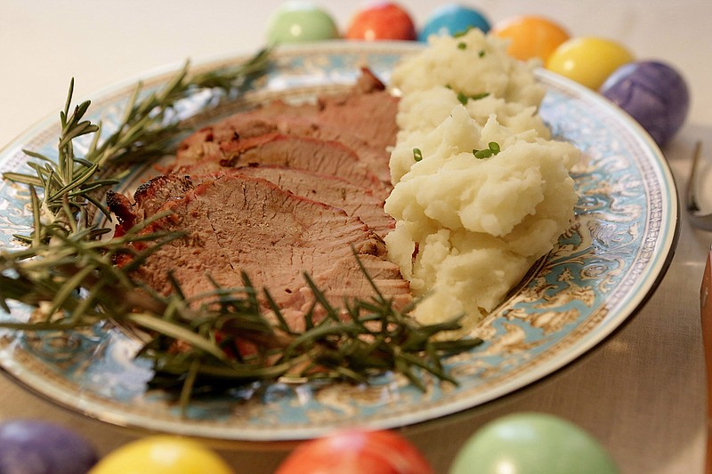 Easter dinner includes lamb with mustard and honey, photographed Wednesday, April 1, 2020. (Hillary Levin/St. Louis Post-Dispatch/TNS)