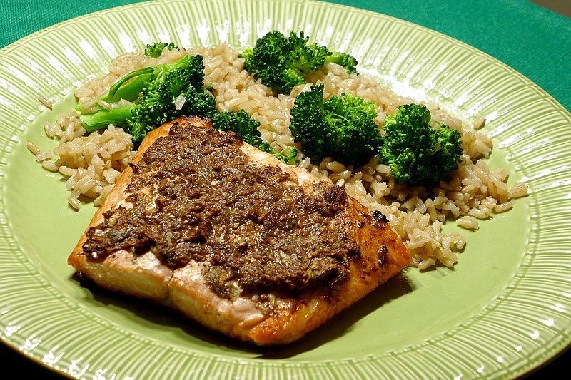 Five-Spice Salmon with Brown Rice with Broccoli (Linda Gassenheimer/TNS)