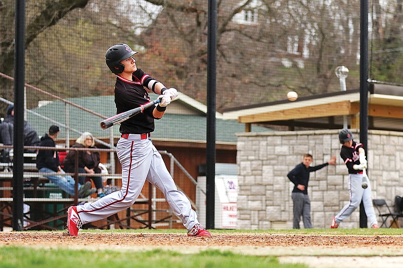 In this 2019 file photo, Wyatt Fischer of Jefferson City starts his swing during a game against Eureka in the Capital City Invitational at Vivion Field.