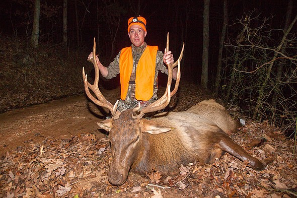 <p>Couretsy of Missouri Department of Conservation</p><p>Hunter Joe Benthall is pictured with the bull elk he harvested Dec. 12, 2020, in Shannon County. Benthall harvested the first elk of Missouri’s inaugural hunt after reintroducing them nearly a decade ago.</p>