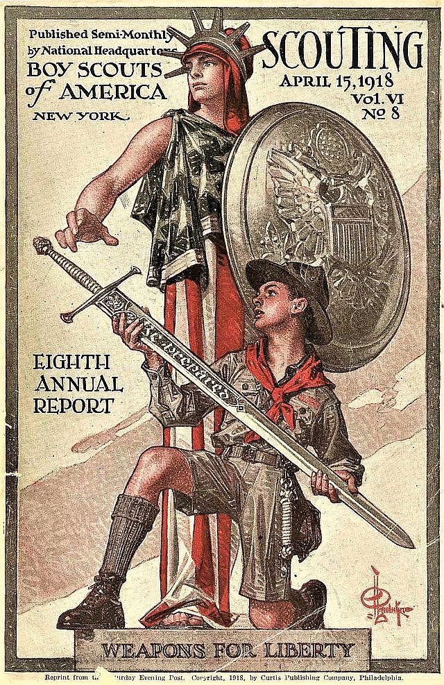 <p>From the cover of a 1918 “Scouting Magazine,” Scouting supported President Woodrow Wilson’s Liberty Bond. Photo credit from April 15, 1918, Scouting magazine.</p>