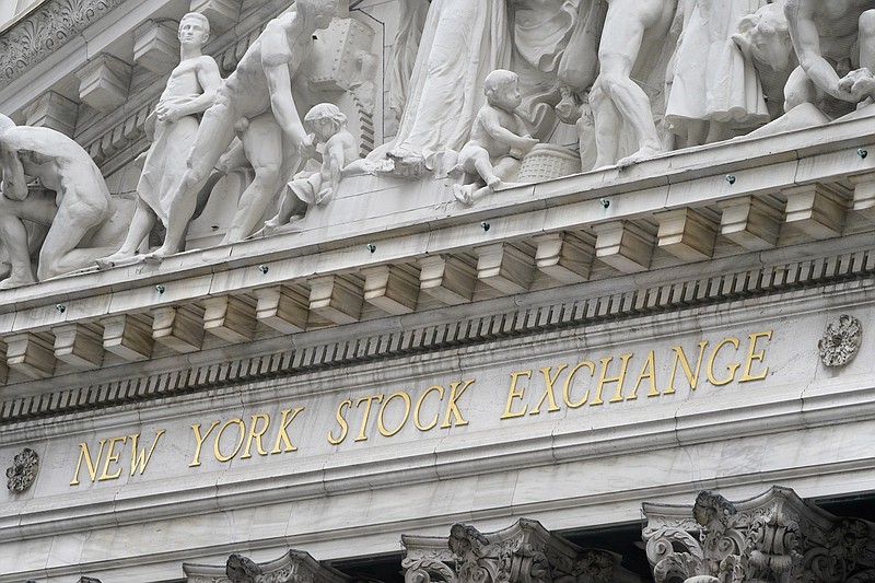 FILE - In this Nov. 23, 2020 file photo, stone sculptures adorn the New York Stock Exchange.  Stocks are opening higher on Wall Street, Thursday, April 1, 2021 led by more gains in technology giants and smaller companies.  (AP Photo/Seth Wenig, File)