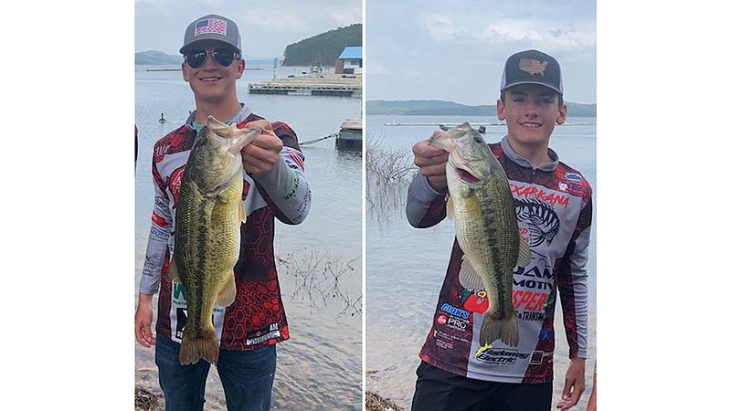 Pictured, from left, are Layton Lammers and William Massey. Arkansas High's Lammers and Massey walked away with the first place prize in the Trader Bills High School Fishing Trail on Lake Ouachita.