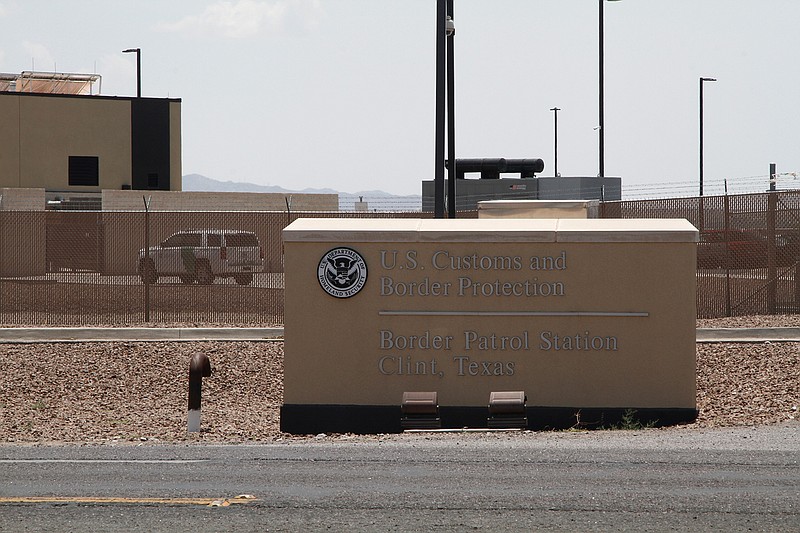 In this Wednesday, June 26, 2019, file photo is the entrance to the Border Patrol station in Clint, Texas. Texas and Louisiana sued the federal government Tuesday, April 6, 2021, alleging immigration authorities have declined to take custody of people who have been convicted of crimes and could be subject to deportation. (AP Photo/Cedar Attanasio, File)