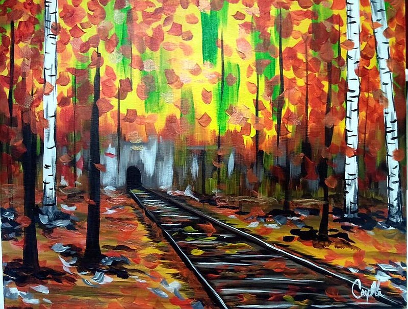 Painting with a Twist will be downtown Saturday for an outdoor painting session at The Flying Crow. The prompt for this event features a railroad track. (Submitted photo)
