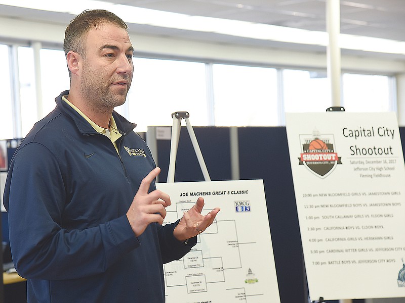 In this 2017 file photo, Josh Buffington talks during a press conference about his Helias Crusaders playing in the upcoming Joe Machens Great 8 Classic.