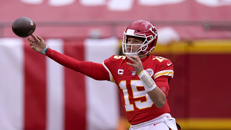 Chiefs quarterback Patrick Mahomes throws a pass during a Jan. 17 game against the Browns at Arrowhead Stadium.