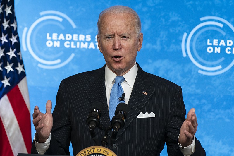 President Joe Biden speaks to the virtual Leaders Summit on Climate, from the East Room of the White House, Friday, April 23, 2021, in Washington. (AP Photo/Evan Vucci)