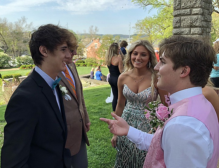 Gerry Tritz/News Tribune
Helias Catholic High School students chat in between getting their photos taken by parents at the Governor's Garden Sunday before the school's prom. From left is Hayden Howell, Cody Cassmeyer, Olivia DeSimone, Izzy Luebbert (obscured) and Harrison Miller.