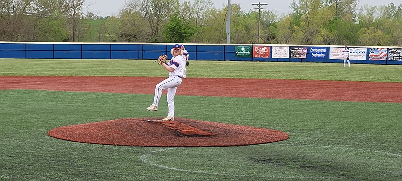 <p>Democrat photo/Kevin Labotka</p><p>Ian Peterson throws a pitch April 27 during the California Pintos’ game against Southern Boone . The 17-4 Pintos entered the matchup with a five-game win streak and will look to get back to winning ways May 6 at Knob Noster.</p>