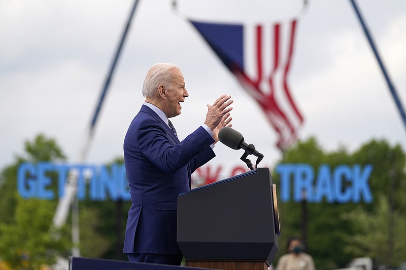 President Joe Biden speaks during a rally at Infinite Energy Center, to mark his 100th day in office, Thursday, April 29, 2021, in Duluth, Ga. (AP Photo/Evan Vucci)