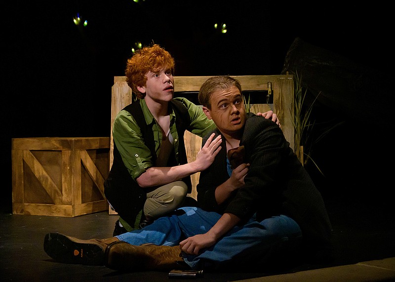 Noah Sexson plays young David Quinn and Carl Mead plays Poppy in a Pleasant Grove High School rehearsal of the play "The Voice of the Prairie." (Submitted photo courtesy of Kevin Cook Photography)
