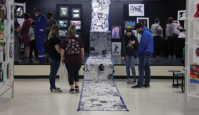 This 100-hour drawing is a collaborative work Redwater Art I students worked on throughout the year. It measures 44-feet long.