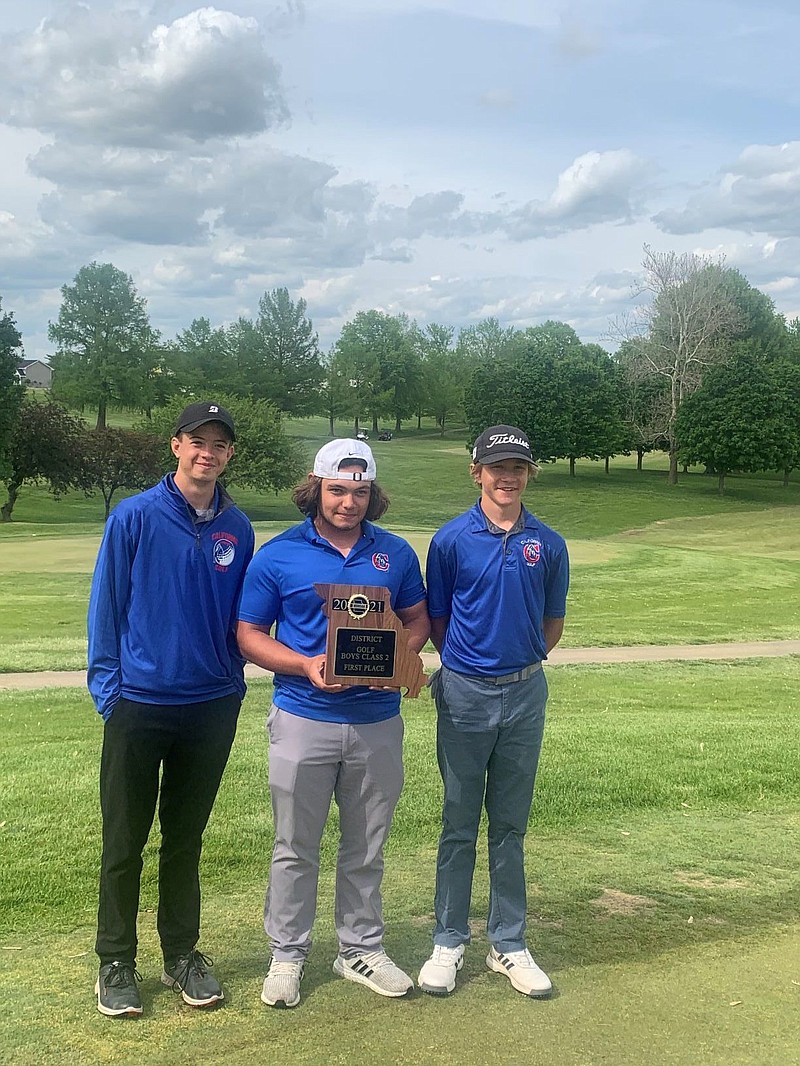 <p>Submitted</p><p>The California Pintos boys golf team finished in first place at the Class 2 District 4 Tournament May 10. Pintos golfers Will Boyd and Jackson Hackett qualified for the state meet thanks to their individual performances.</p>