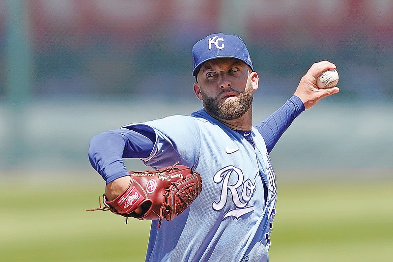 Royals starting pitcher Danny Duffy throws during Thursday afternoon's game against the Indians at Kauffman Stadium.