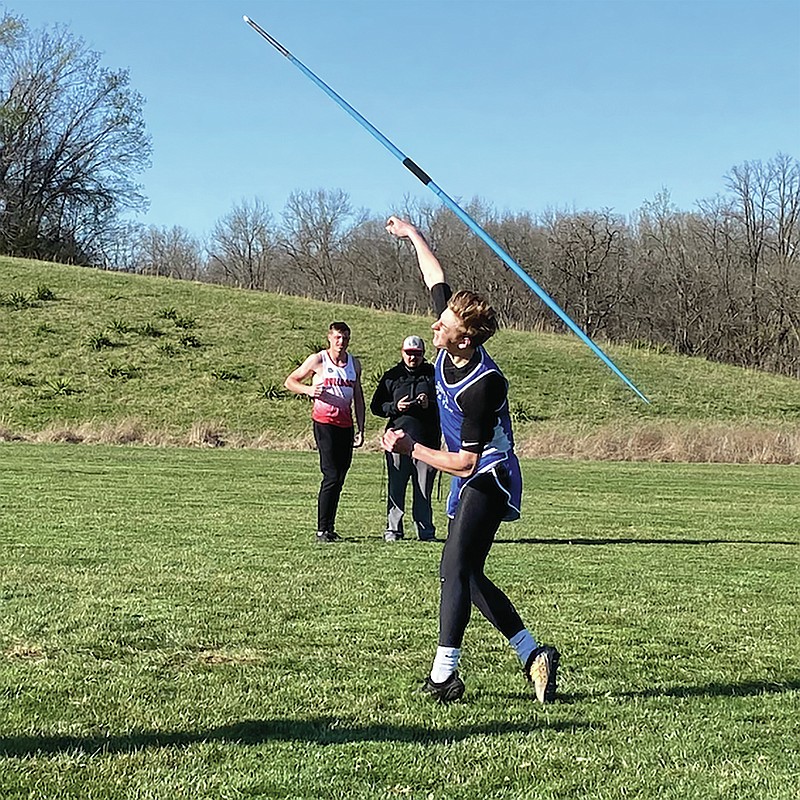 <p>Submitted</p><p>Junior Brendon Mealy throws a javelin at a previous meet. Mealy is competing in the pole vault and javelin at the Class 2 Sectionals meet.</p>