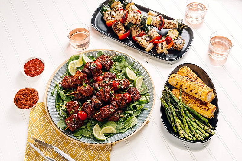 Turkey and Vegetable Kebabs and Smoky Beef and Mushroom Kebabs. Styled by Shannon Kinsella. (Eberly Film Labs/The Daily Meal/TNS)