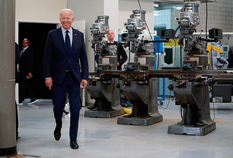 President Joe Biden arrives to speak about the economy at the Cuyahoga Community College Metropolitan Campus, Thursday, May 27, 2021, in Cleveland. (AP Photo/Evan Vucci)