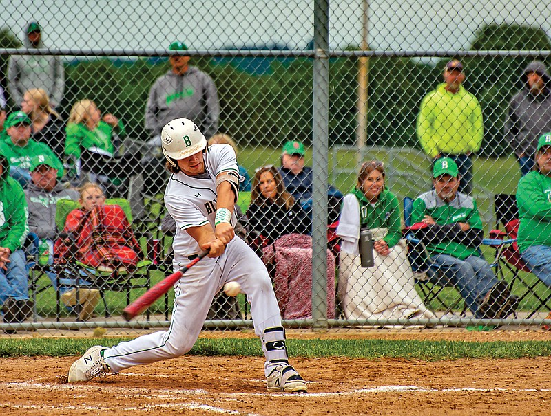 Reid Dudenhoeffer of Blair Oaks swings at a pitch Friday during a Class 4 quarterfinal game against St. Charles West at the Falcon Athletic Complex.