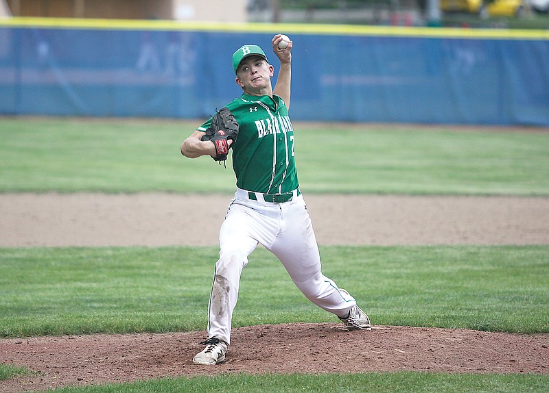 Blair Oaks pitcher Wil Libbert delivers to the plate during the fourth inning of last week's Class 4 sectional game against Boonville at Twillman Field in Boonville.