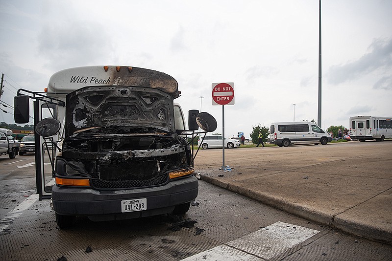 A van from Wild Peach Baptist Church in Brazoria, Texas, caught on fire at the intersection of Richmond Road and Mall Drive on Monday. The van had approximately 25 passengers, including many youth members of the church being transported to Triple S Christian Ranch, a church camp in Rose Bud, Arkansas. The passengers of the bus were transported by T-Line buses to the Southwest Center at about 12:45 p.m.