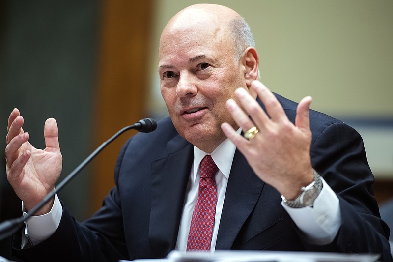 FILE - In this Aug. 24, 2020, file photo, Postmaster General Louis DeJoy testifies during a House Oversight and Reform Committee hearing on the Postal Service on Capitol Hill in Washington. (Tom Williams/Pool via AP, File)