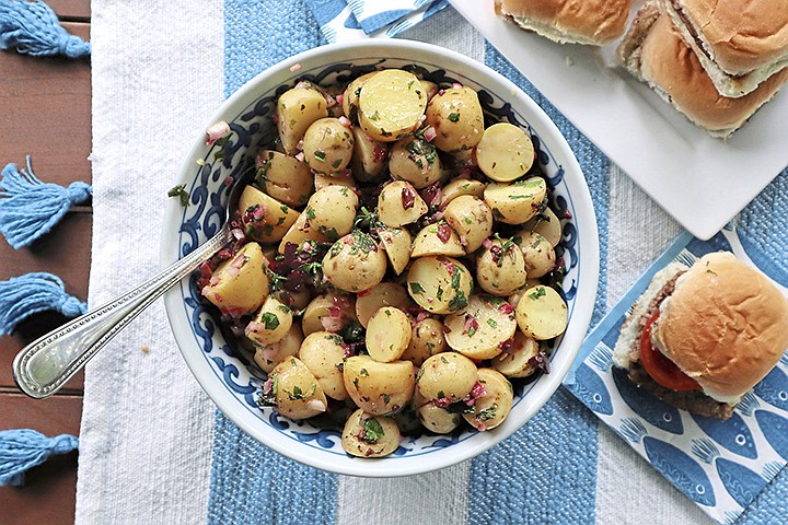 Cypriot-style  potato salad is made with olives, mint, lemon and olive oil. Pittsburgh Post-Gazette/TNS 
